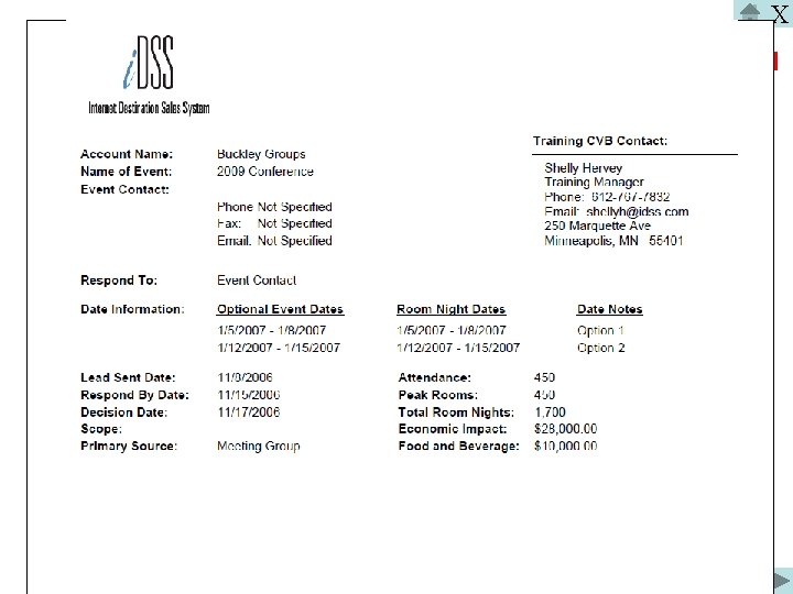 X LEAD DOCUMENT INFORMATION Event Dates: This will list all of the dates for