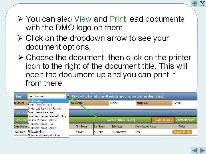 X Ø You can also View and Print lead documents with the DMO logo