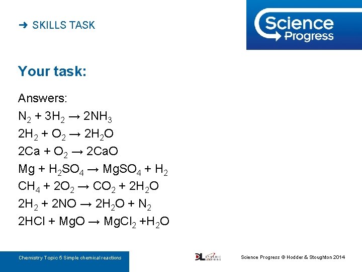 ➜ SKILLS TASK Your task: Answers: N 2 + 3 H 2 → 2