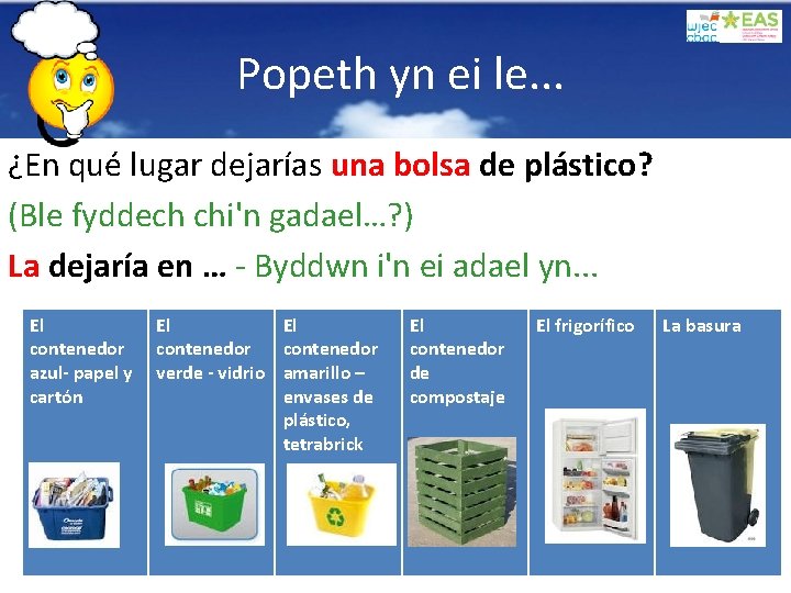 Popeth yn ei le. . . ¿En qué lugar dejarías una bolsa de plástico?