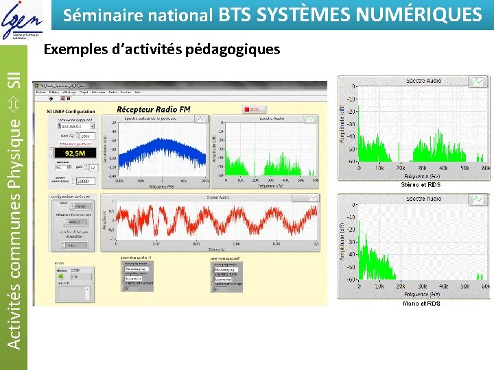 Séminaire national BTSde SYSTÈMES Eléments constat NUMÉRIQUES Activités communes Physique SII Exemples d’activités pédagogiques