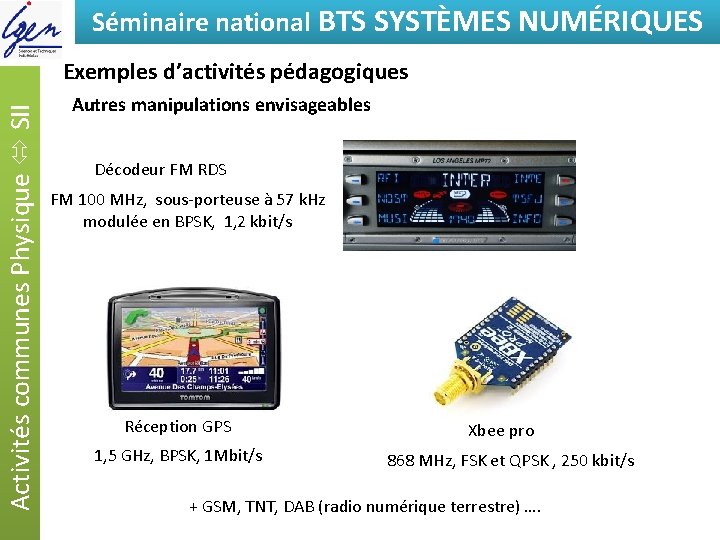 Séminaire national BTSde SYSTÈMES Eléments constat NUMÉRIQUES Activités communes Physique SII Exemples d’activités pédagogiques