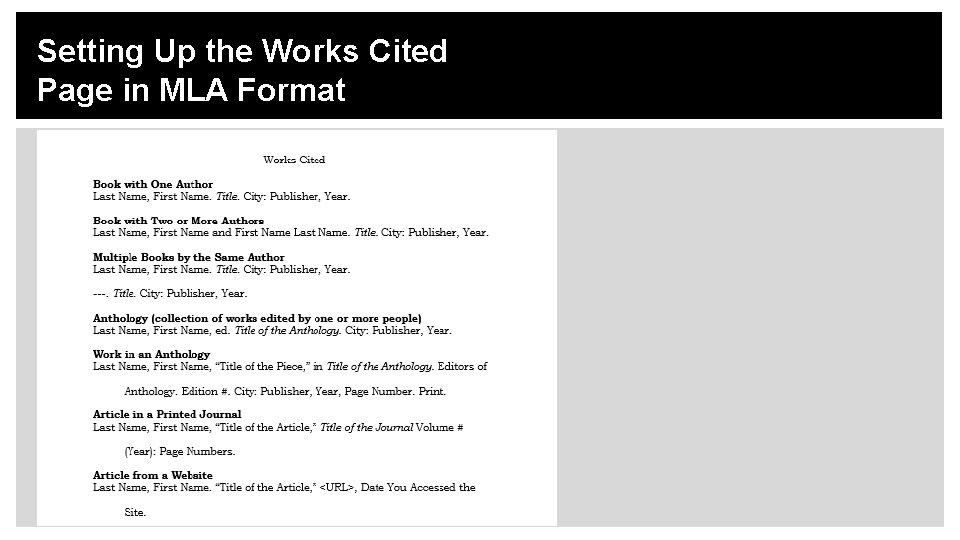 Setting Up the Works Cited Page in MLA Format 