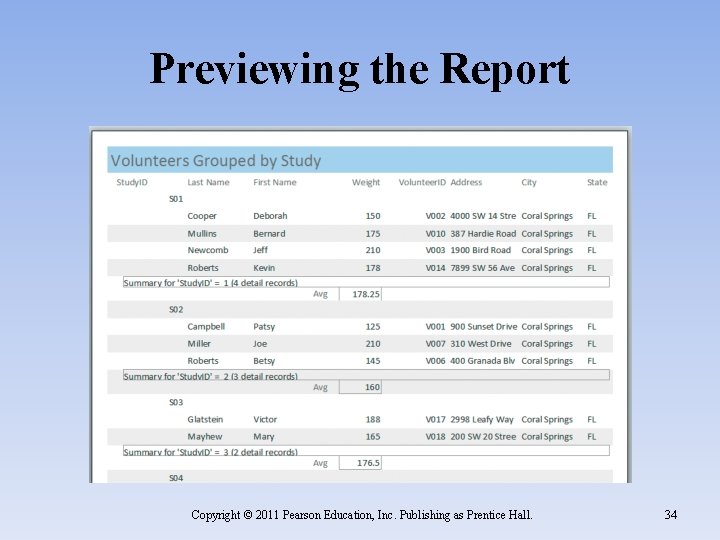 Previewing the Report Copyright © 2011 Pearson Education, Inc. Publishing as Prentice Hall. 34