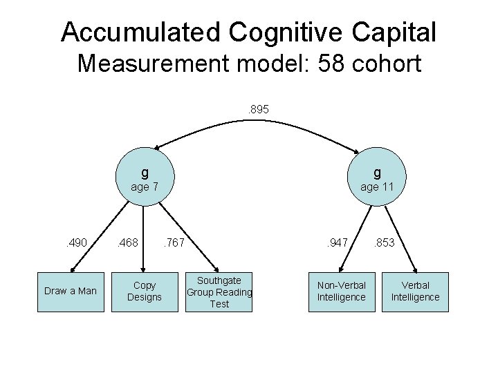 Accumulated Cognitive Capital Measurement model: 58 cohort. 895 . 490 Draw a Man g