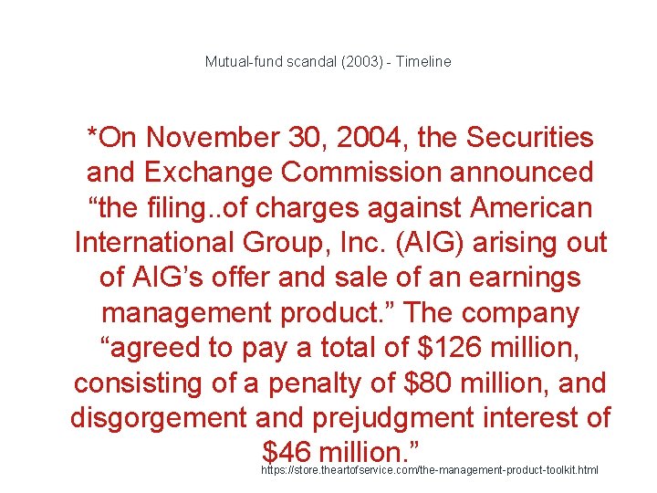 Mutual-fund scandal (2003) - Timeline 1 *On November 30, 2004, the Securities and Exchange