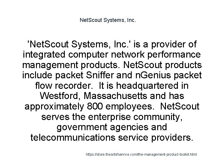Net. Scout Systems, Inc. 1 'Net. Scout Systems, Inc. ' is a provider of