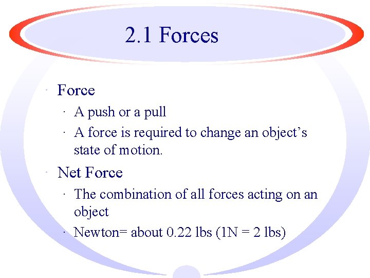 2. 1 Forces · Force · A push or a pull · A force