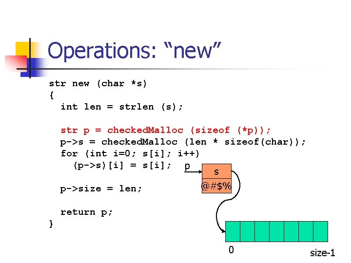 Operations: “new” str new (char *s) { int len = strlen (s); str p