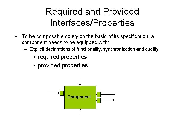 Required and Provided Interfaces/Properties • To be composable solely on the basis of its