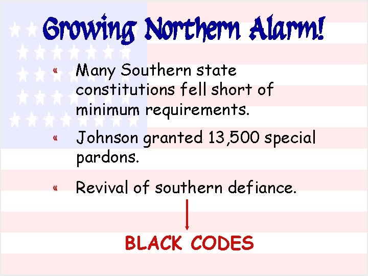 Growing Northern Alarm! « Many Southern state constitutions fell short of minimum requirements. «