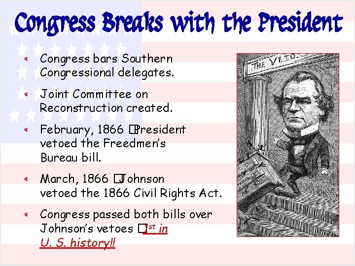 Congress Breaks with the President « Congress bars Southern Congressional delegates. « Joint Committee