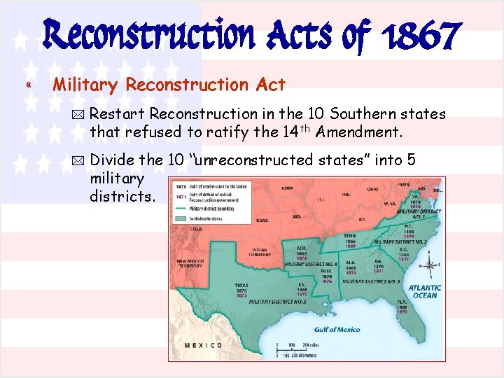 Reconstruction Acts of 1867 « Military Reconstruction Act * Restart Reconstruction in the 10