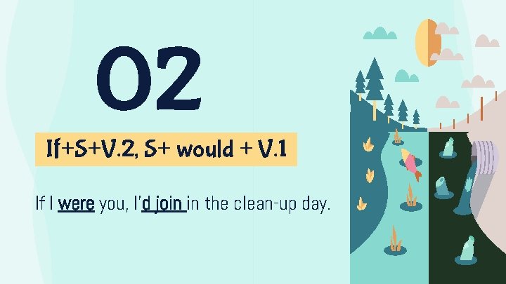 02 If+S+V. 2, S+ would + V. 1 If I were you, I’d join