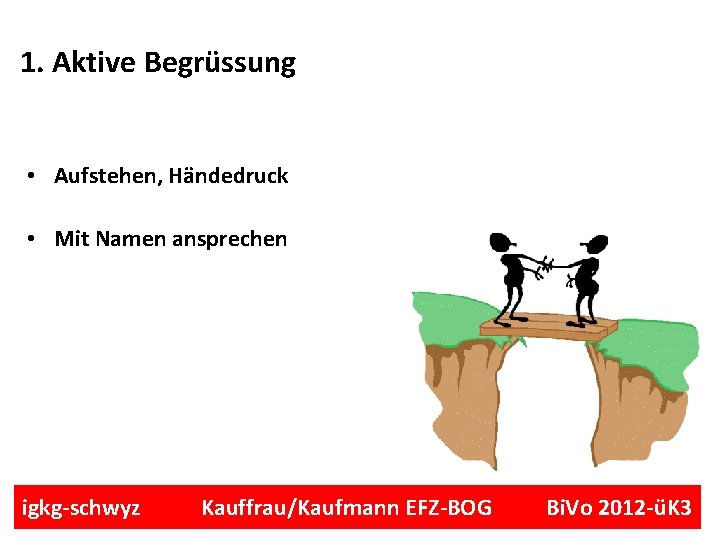 1. Aktive Begrüssung • Aufstehen, Händedruck • Mit Namen ansprechen igkg-schwyz Kauffrau/Kaufmann EFZ-BOG Bi.