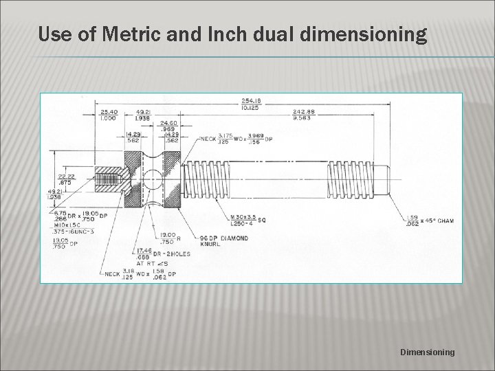 Use of Metric and Inch dual dimensioning Dimensioning 