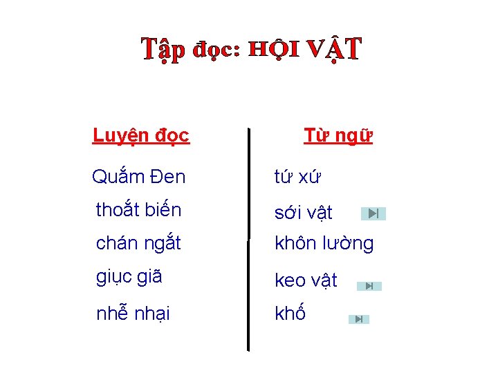 Luyện đọc Từ ngữ Quắm Đen tứ xứ thoắt biến sới vật chán ngắt