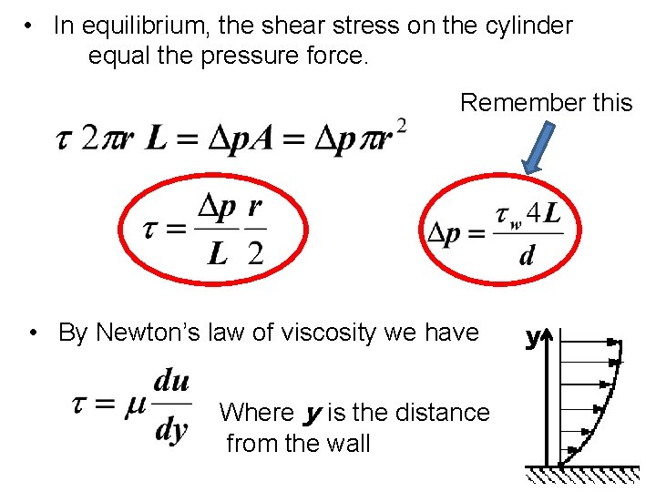  • In equilibrium, the shear stress on the cylinder equal the pressure force.