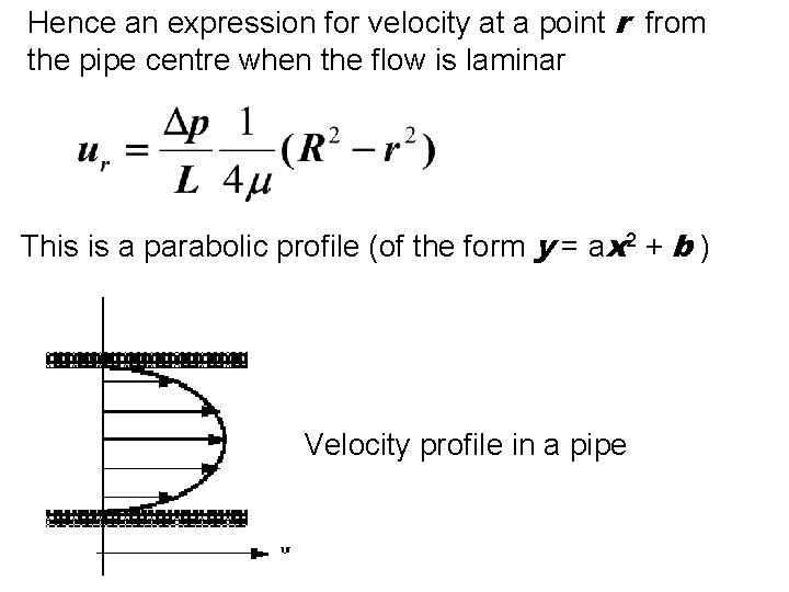 Hence an expression for velocity at a point r from the pipe centre when