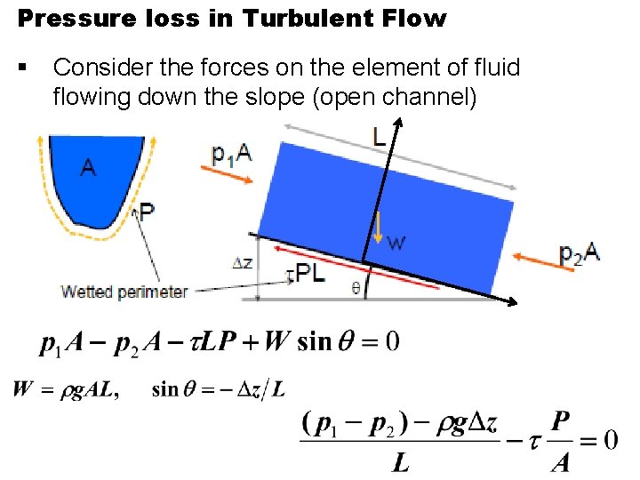 Pressure loss in Turbulent Flow § Consider the forces on the element of fluid