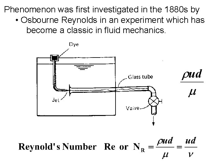 Phenomenon was first investigated in the 1880 s by • Osbourne Reynolds in an