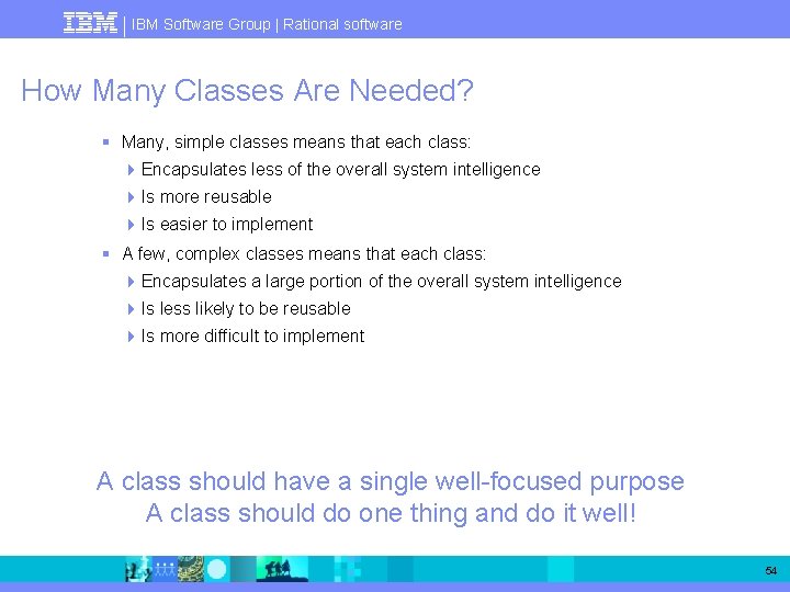 IBM Software Group | Rational software How Many Classes Are Needed? § Many, simple