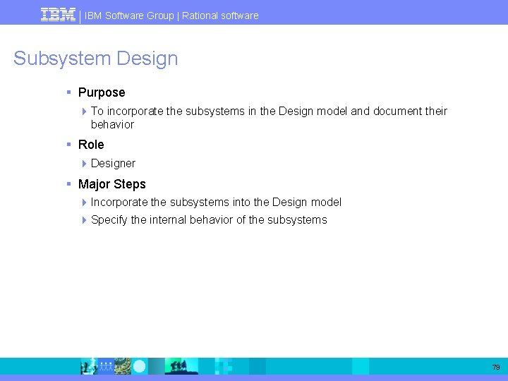 IBM Software Group | Rational software Subsystem Design § Purpose 4 To incorporate the