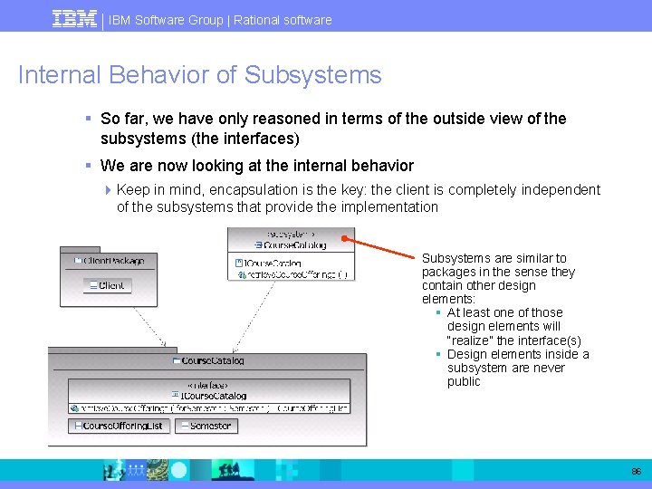 IBM Software Group | Rational software Internal Behavior of Subsystems § So far, we