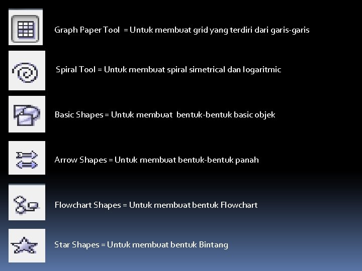 Graph Paper Tool = Untuk membuat grid yang terdiri dari garis-garis Spiral Tool =
