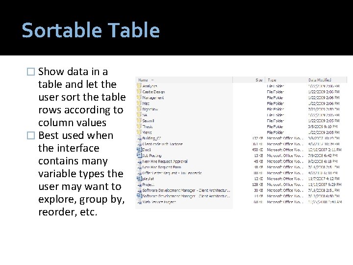 Sortable Table � Show data in a table and let the user sort the