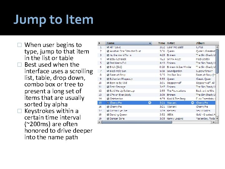 Jump to Item When user begins to type, jump to that item in the