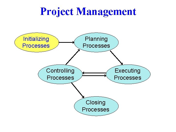 Project Management Initializing Processes Planning Processes Controlling Processes Executing Processes Closing Processes 