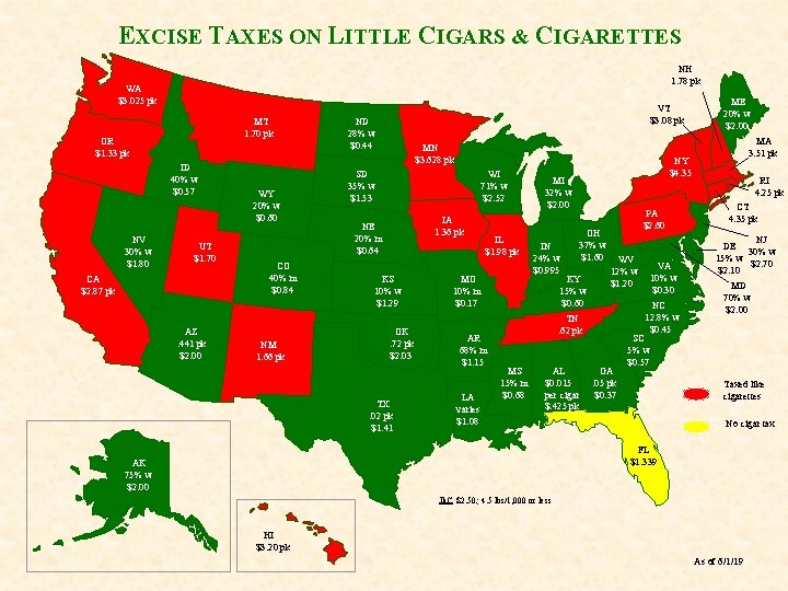EXCISE TAXES ON LITTLE CIGARS & CIGARETTES NH 1. 78 pk WA $3. 025