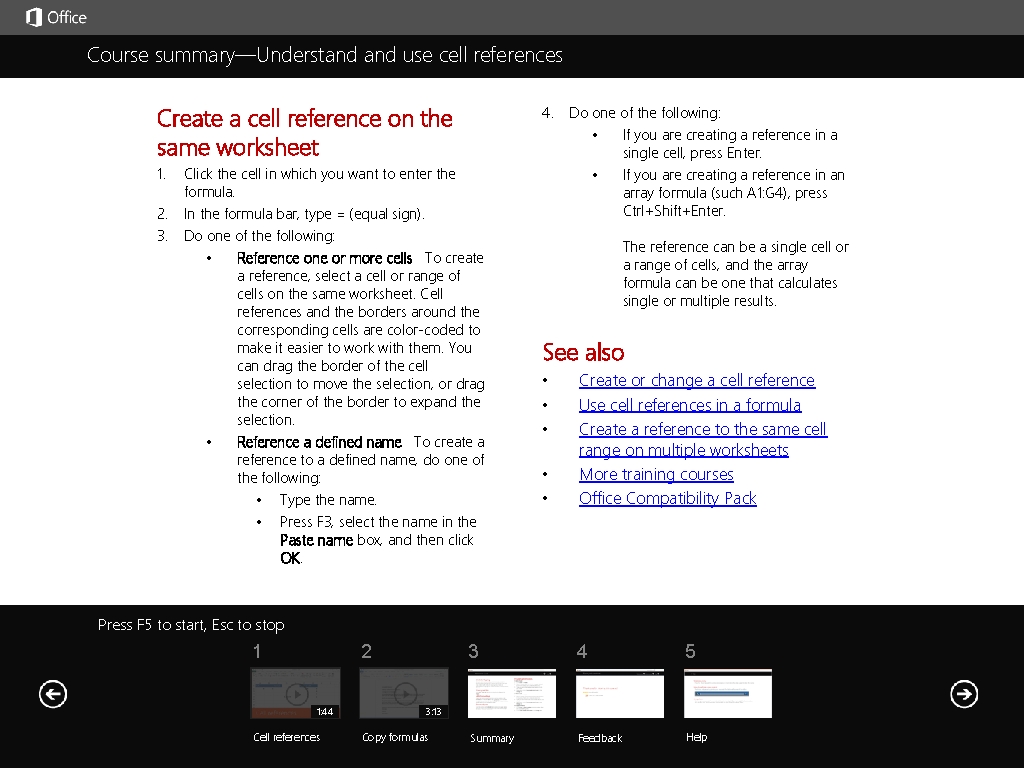Understand use cell references In the message bar