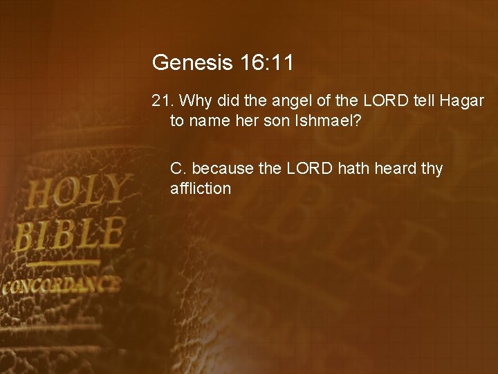 Genesis 16: 11 21. Why did the angel of the LORD tell Hagar to