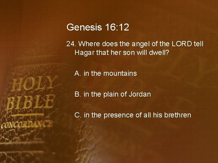 Genesis 16: 12 24. Where does the angel of the LORD tell Hagar that