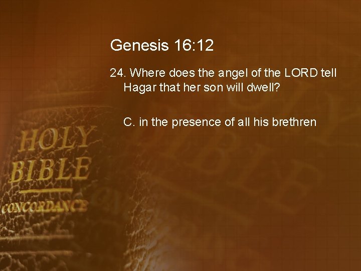 Genesis 16: 12 24. Where does the angel of the LORD tell Hagar that