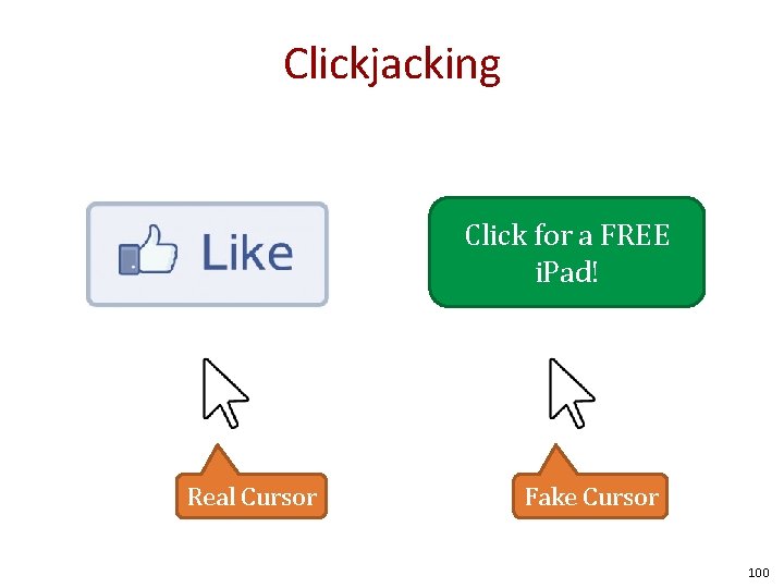 Clickjacking Click for a FREE i. Pad! Real Cursor Fake Cursor 100 