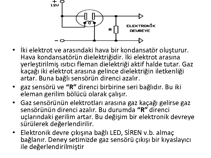  • İki elektrot ve arasındaki hava bir kondansatör oluşturur. Hava kondansatörün dielektriğidir. İki