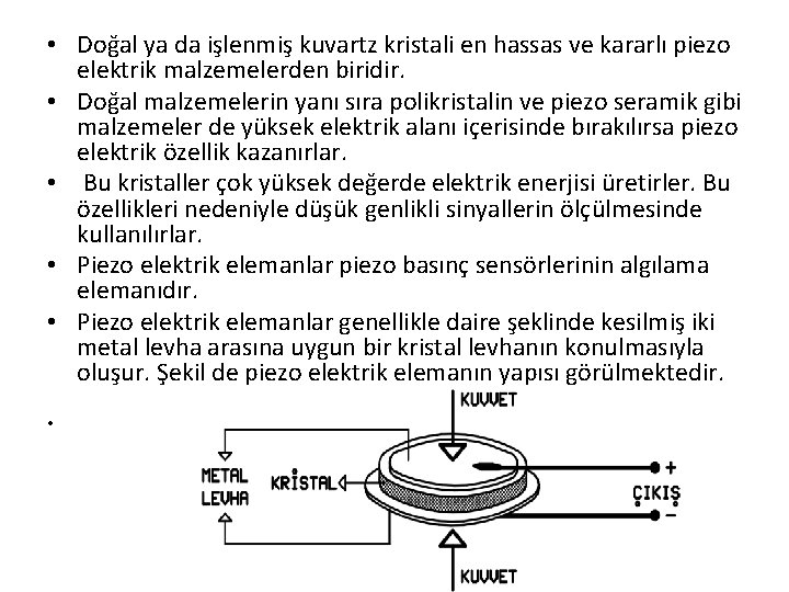  • Doğal ya da işlenmiş kuvartz kristali en hassas ve kararlı piezo elektrik