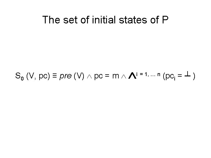 The set of initial states of P S 0 (V, pc) ≡ pre (V)