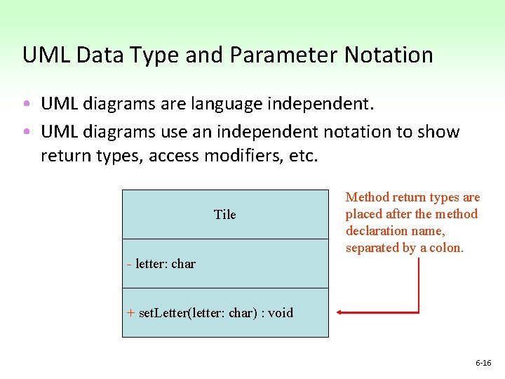 UML Data Type and Parameter Notation • UML diagrams are language independent. • UML UML Data Type and Parameter Notation • UML diagrams are language independent. • UML