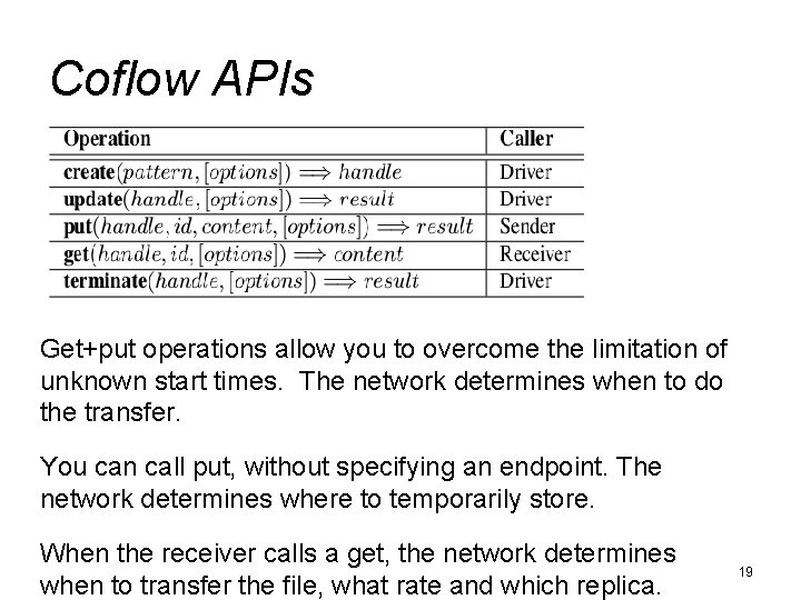 Coflow APIs Get+put operations allow you to overcome the limitation of unknown start times.