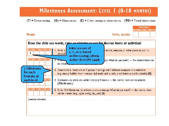 1 5 Milestones for each Domain, at each level Enter a score of 1,