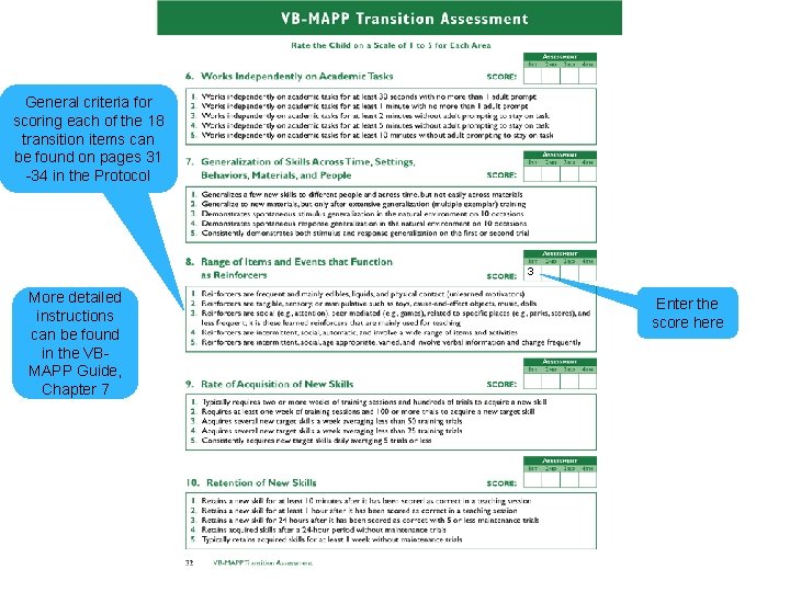 General criteria for scoring each of the 18 transition items can be found on