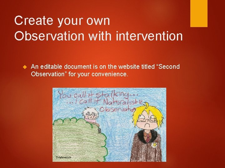 Create your own Observation with intervention An editable document is on the website titled