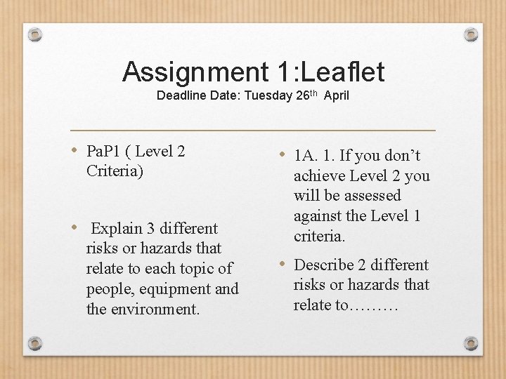 Assignment 1: Leaflet Deadline Date: Tuesday 26 th April • Pa. P 1 (