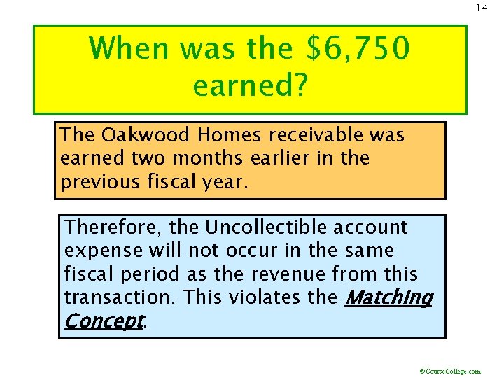 14 When was the $6, 750 earned? The Oakwood Homes receivable was earned two