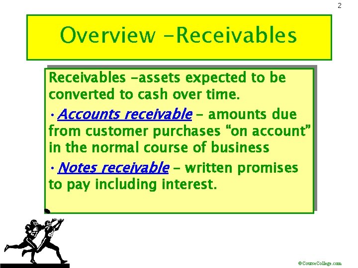 2 Overview -Receivables -assets expected to be converted to cash over time. • Accounts