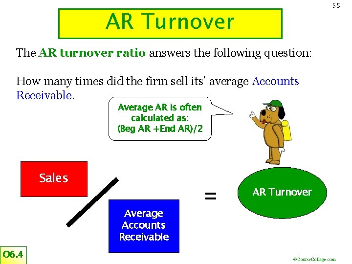 55 AR Turnover The AR turnover ratio answers the following question: How many times